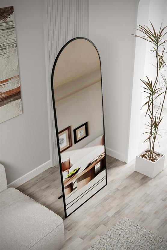 Evdemo Pamir Siyah Metal Çerçeveli Ayaklı Oval Boy Aynası 180x70 Cm