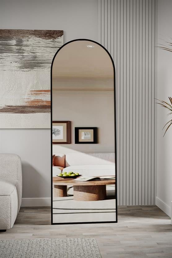 Evdemo Pamir Siyah Metal Çerçeveli Ayaklı Oval Boy Aynası 180x60 Cm