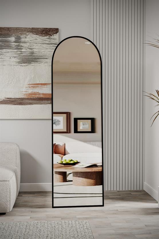 Evdemo Pamir Siyah Metal Çerçeveli Ayaklı Oval Boy Aynası 180x50 Cm