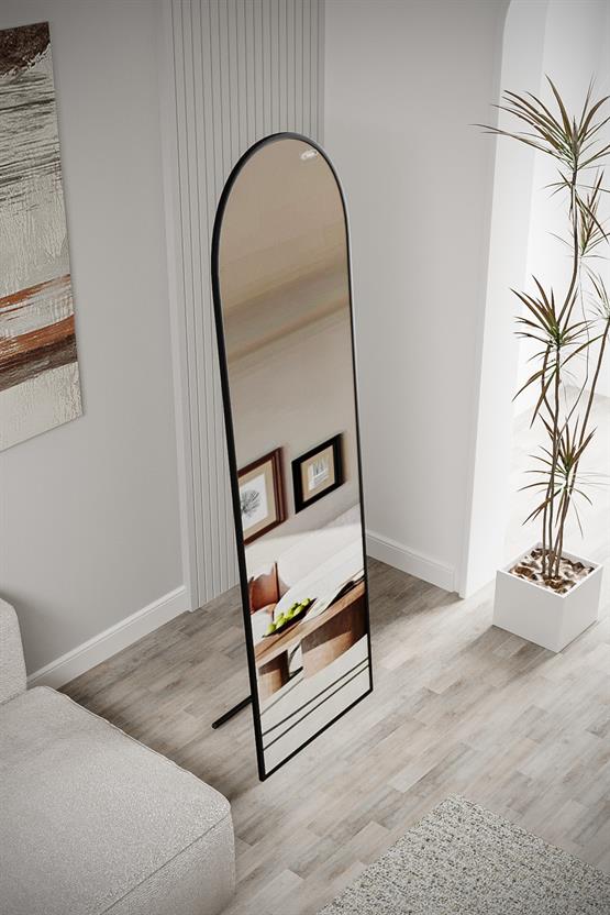 Evdemo Pamir Siyah Metal Çerçeveli Ayaklı Oval Boy Aynası 180x50 Cm