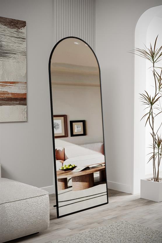 Evdemo Pamir Siyah Metal Çerçeveli Ayaklı Oval Boy Aynası 180x70 Cm