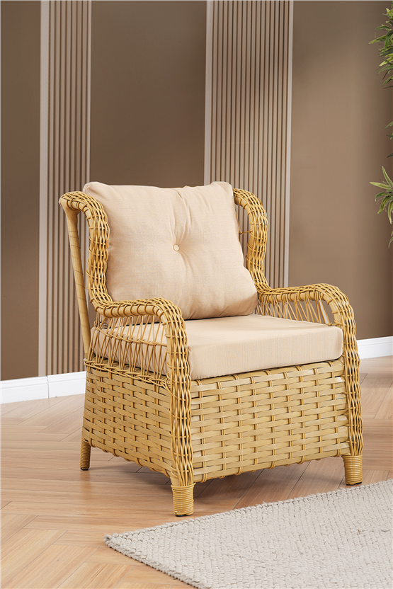 Evdemo Paris Rattan Puflu Bahçe Balkon Takımı 3+1+1 Cam Masalı Cappuccino