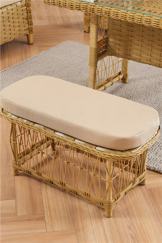 Evdemo Paris Rattan Puflu Bahçe Balkon Takımı 3+1+1 Cam Masalı Cappuccino