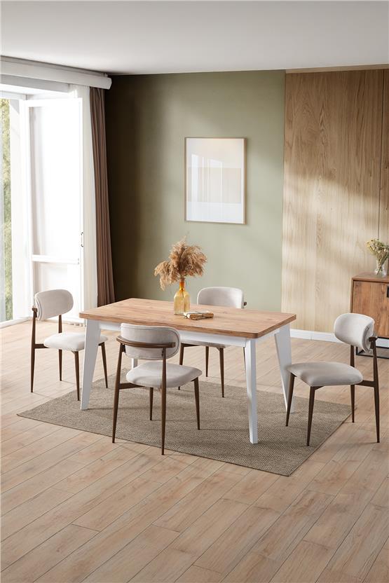 Evdemo Polo 4 Kişilik Mutfak Yemek Masası Takımı Krem