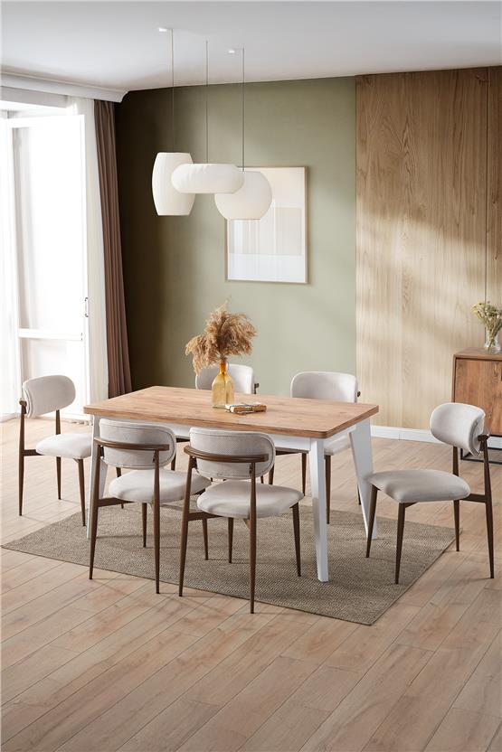 Evdemo Polo 6 Kişilik Mutfak Yemek Masası Takımı Krem