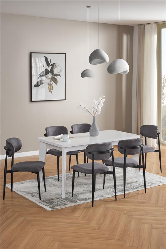 Evdemo Polo 6 Kişilik Mutfak Yemek Masası Takımı Antrasit