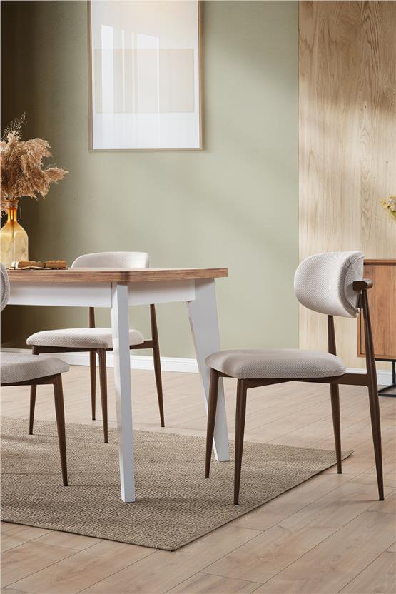 Evdemo Polo 6 Kişilik Mutfak Yemek Masası Takımı Krem