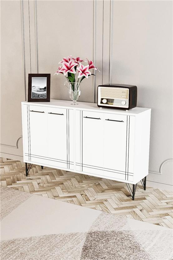 Evdemo Rio Metal Ayak Dekoratif Modern Konsol Beyaz