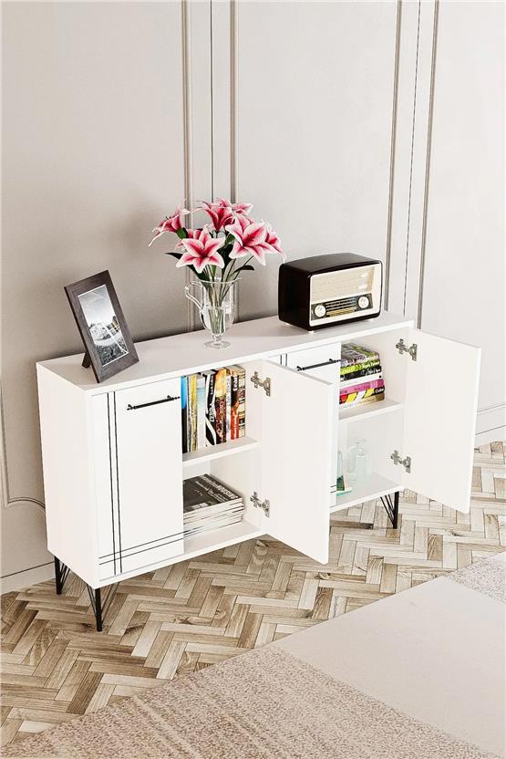 Evdemo Rio Metal Ayak Dekoratif Modern Konsol Beyaz