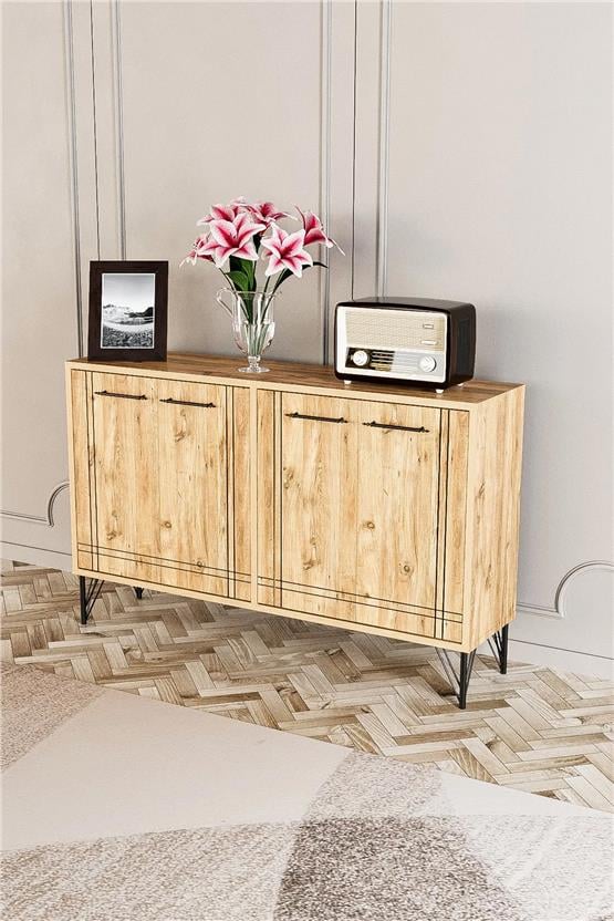 Evdemo Rio Metal Ayak Dekoratif Modern Konsol Atlantik Çam