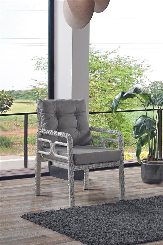 Evdemo Rio Rattan Bahçe Balkon Oturma Takımı 2+1+1+Camlı Masa Kemik Rengi