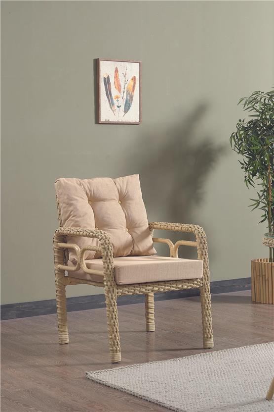 Evdemo Rio Rattan Bahçe Balkon Oturma Takımı 2+1+1+Camlı Masa Cappuccino