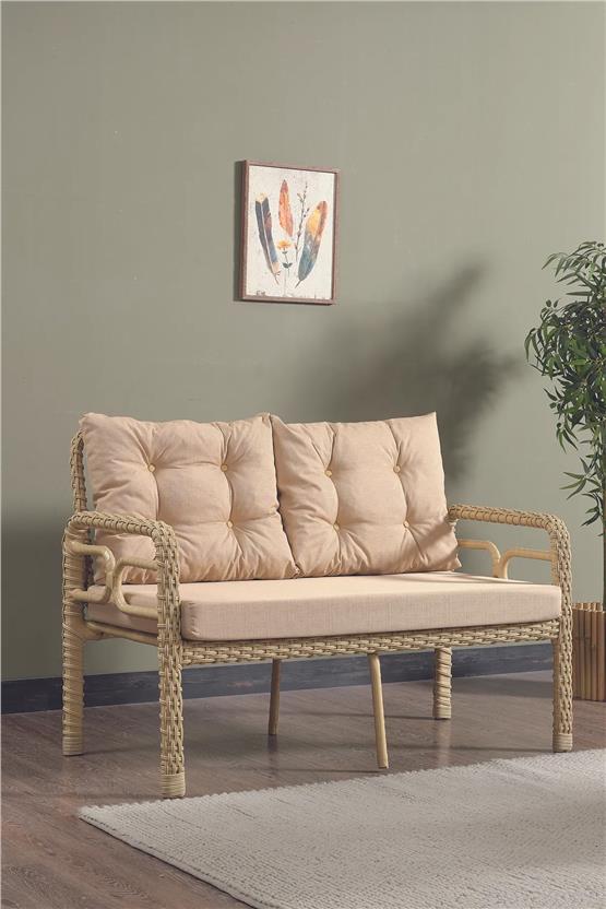 Evdemo Rio Rattan Bahçe Balkon Oturma Takımı 2+1+1+Camlı Masa Cappuccino