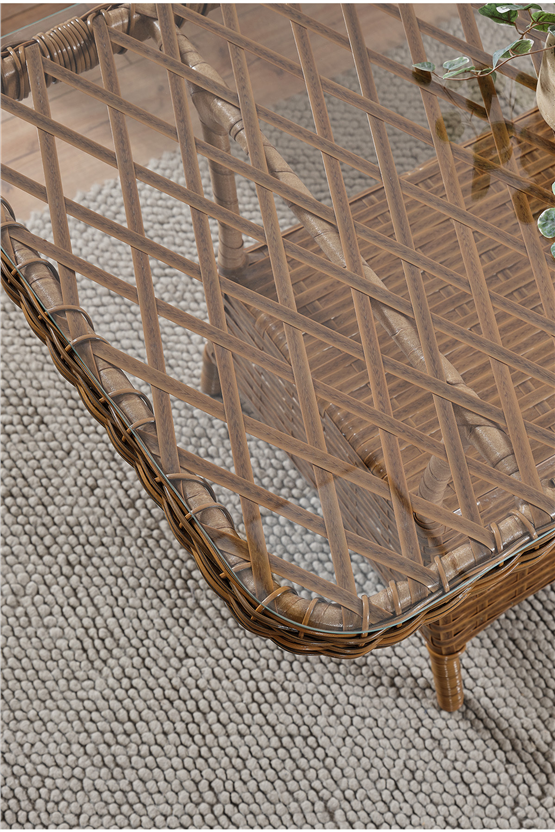 Evdemo Roma Rattan Bahçe Balkon Takımı 2+1+1 Cam Masalı Kahve