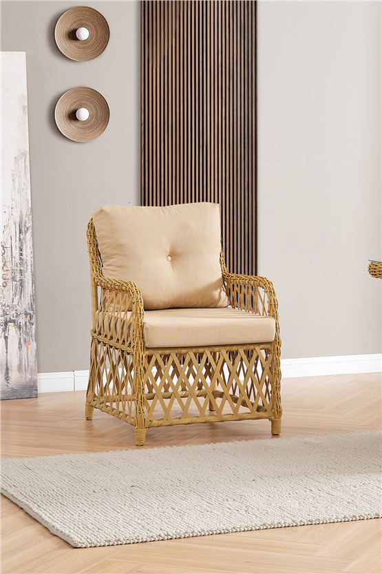 Evdemo Roma Rattan Bahçe Balkon Takımı 2+1+1 Cam Masalı Cappuccino