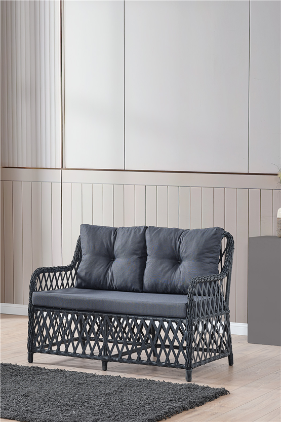 Evdemo Roma Rattan Bahçe Balkon Takımı 2+1+1 Cam Masalı Antrasit