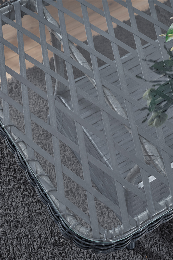 Evdemo Roma Rattan Bahçe Balkon Takımı 2+1+1 Cam Masalı Antrasit