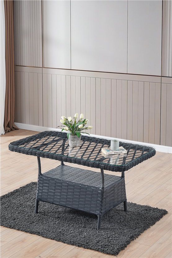 Evdemo Roma Rattan Bahçe Balkon Takımı 2+1+1 Cam Masalı Antrasit