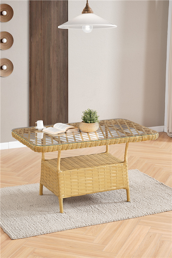 Evdemo Roma Rattan Bahçe Balkon Takımı 2+1+1 Cam Masalı Cappuccino