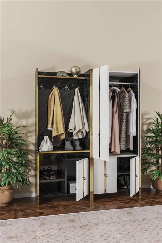 Evdemo Sarmaşık Siyah Portmanto Vestiyer