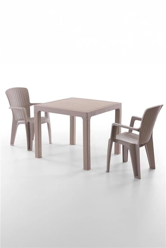 Evdemo Side 2 Kişilik Rattan Masa Sandalye Takımı Cappuccino