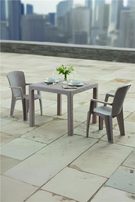 Evdemo Side 2 Kişilik Rattan Masa Sandalye Takımı Cappuccino