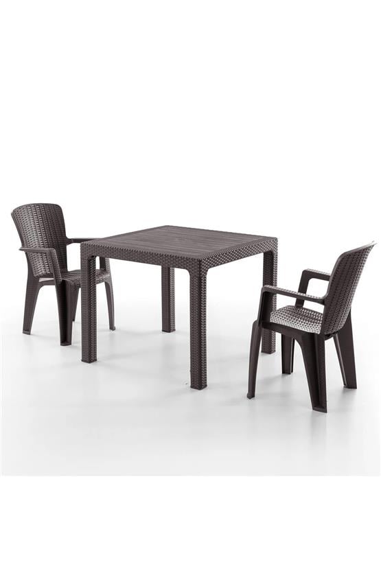 Evdemo Side 2 Kişilik Rattan Masa Sandalye Takımı Kahve
