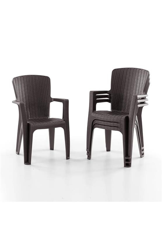 Evdemo Side 4 Kişilik Rattan Masa Sandalye Takımı Kahve