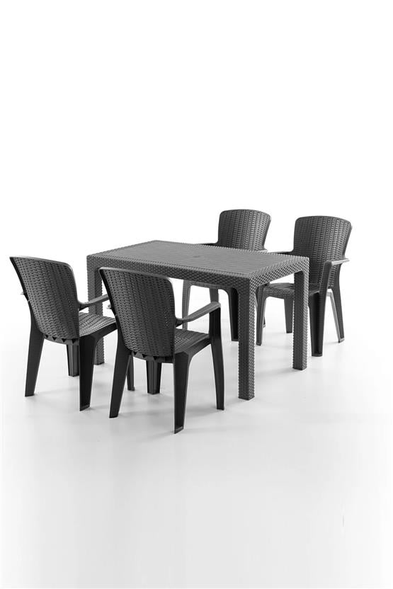 Evdemo Side 4 Kişilik Rattan Masa Sandalye Takımı Siyah