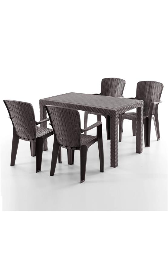 Evdemo Side 4 Kişilik Rattan Masa Sandalye Takımı Kahve