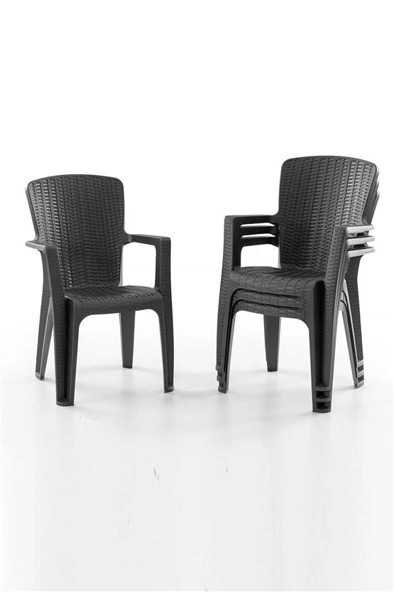 Evdemo Side 4 Kişilik Rattan Masa Sandalye Takımı Siyah