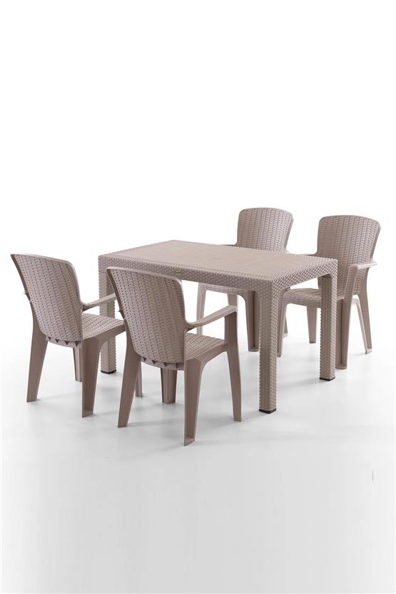 Evdemo Side 4 Kişilik Rattan Masa Sandalye Takımı Cappuccino