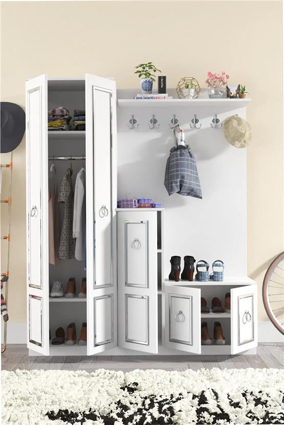 Evdemo Silver Dalyan Portmanto Vestiyer Ayakkabılık