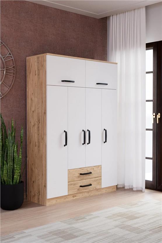 Evdemo Tema 6 Kapak 2 Çekmeceli Gardırop Atlantik Çam Beyaz