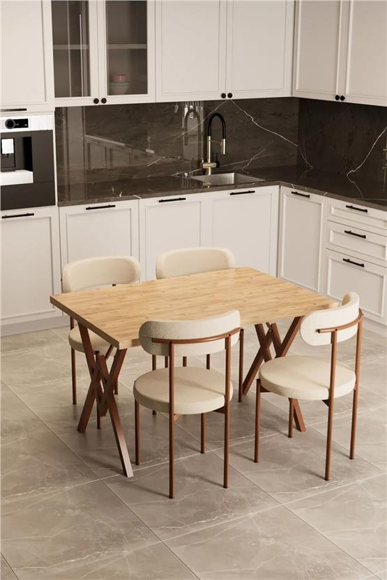 Evdemo Trend 4 Kişilik Mutfak Masa Takımı Atlantik Çam-Krem-Kahve