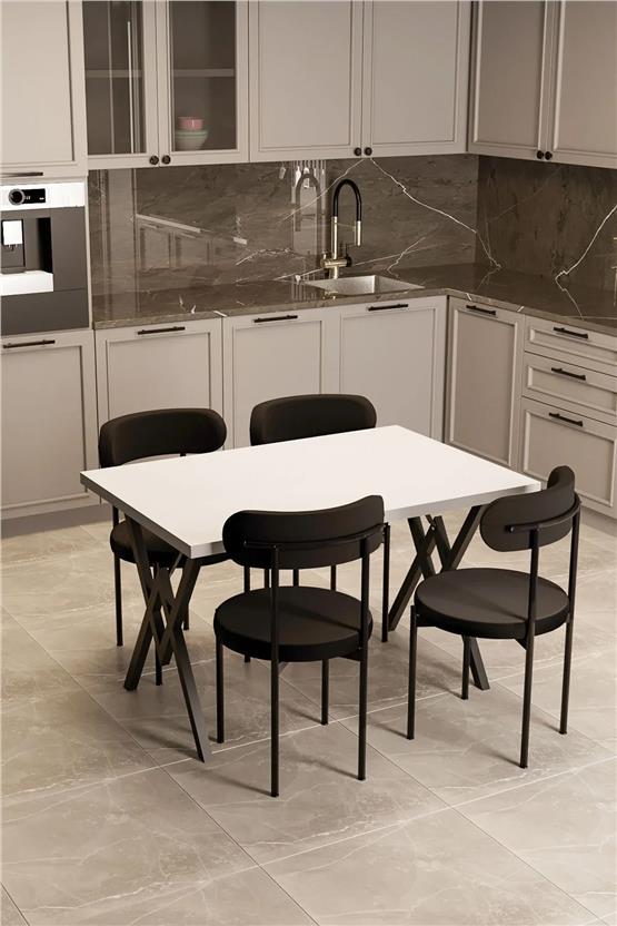 Evdemo Trend 4 Kişilik Mutfak Masa Takımı Beyaz-Siyah-Siyah