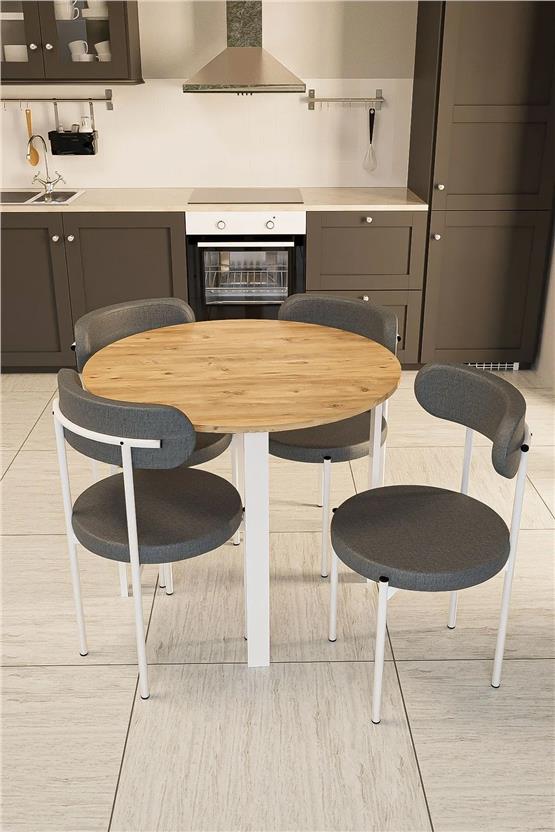 Evdemo Trend Yuvarlak Mutfak Masa Takımı Atlantik Çam-Gri-Beyaz
