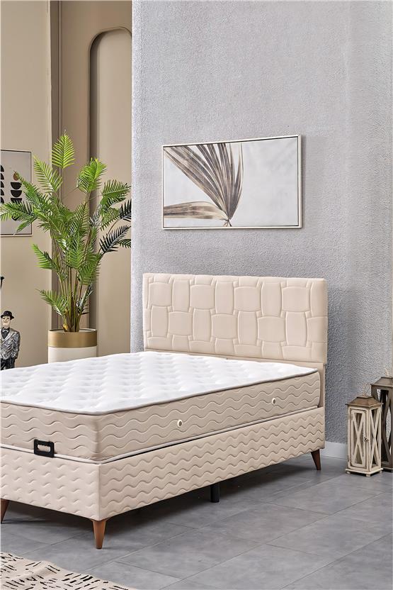 Evdemo Vizyon Çift Kişilik Baza Başlık Yatak Seti Krem 150*200