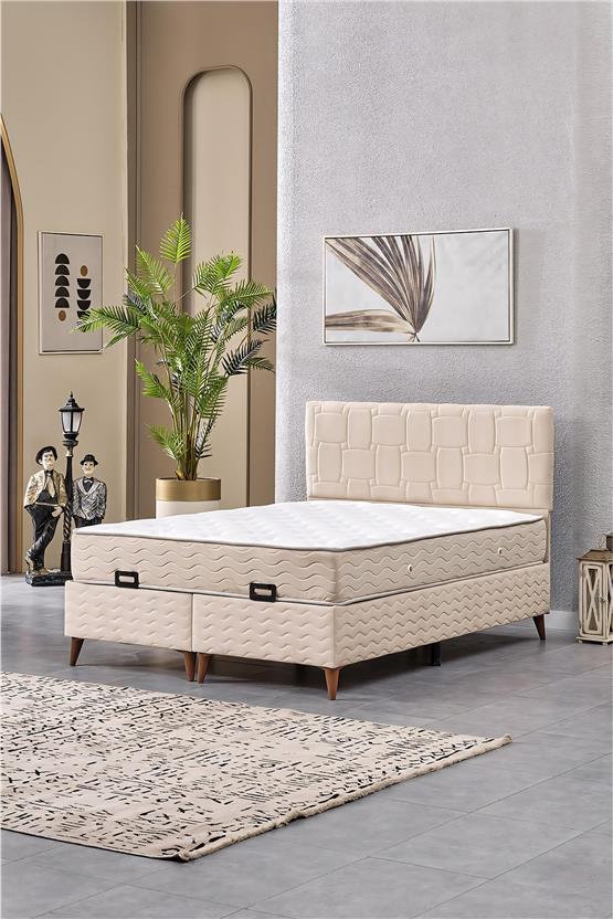 Evdemo Vizyon Çift Kişilik Baza Başlık Yatak Seti Krem 150*200