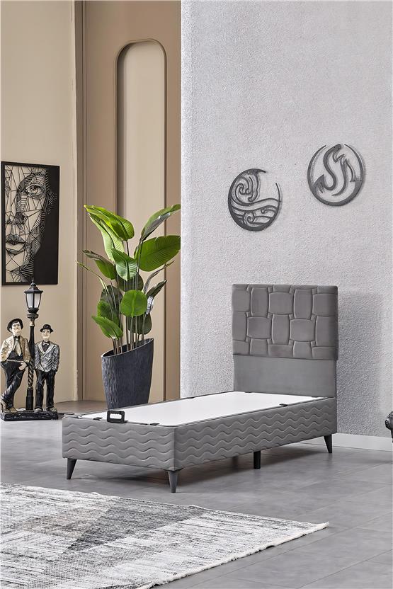 Evdemo Vizyon Tek Kişilik Baza Başlık Yatak Seti Gri 90*190