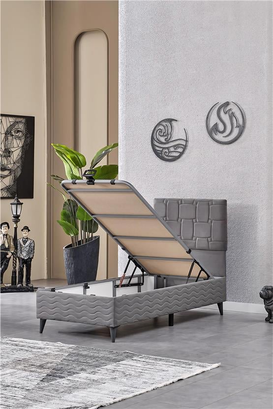 Evdemo Vizyon Tek Kişilik Baza Başlık Yatak Seti Gri 90*190