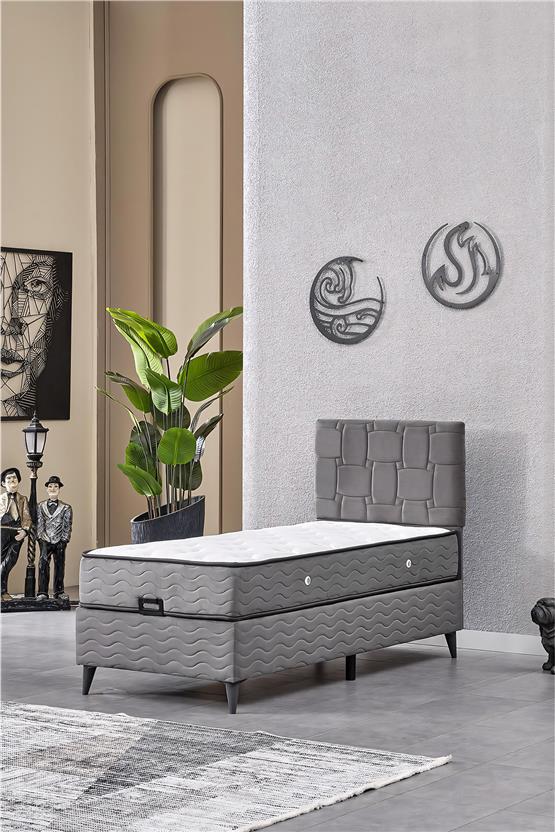 Evdemo Vizyon Tek Kişilik Baza Başlık Set Gri 90*190