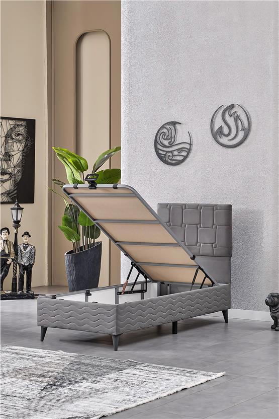 Evdemo Vizyon Tek Kişilik Baza Başlık Set Gri 90*190