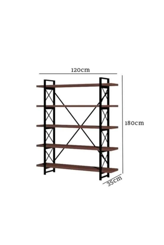 Evdemo Wood Metal Kitaplık Ceviz
