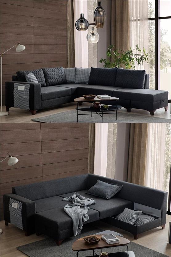 Eymense Antrasit Loft Köşe Koltuk Takımı Antrasit