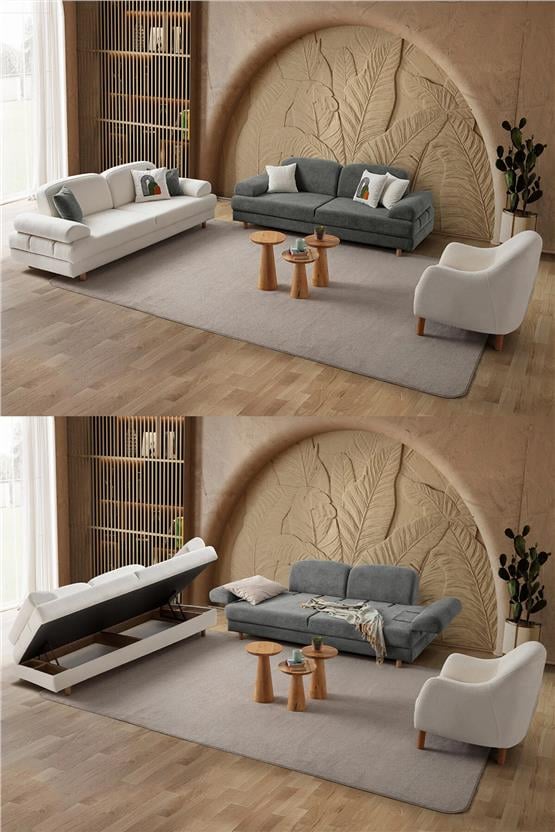 Eymense Aries Yataklı Sandıklı Koltuk Takımı 3+3+1 Antrasit