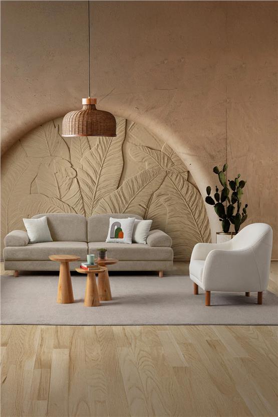 Eymense Aries Yataklı Sandıklı Koltuk Takımı 3+1 Sütlü Kahve
