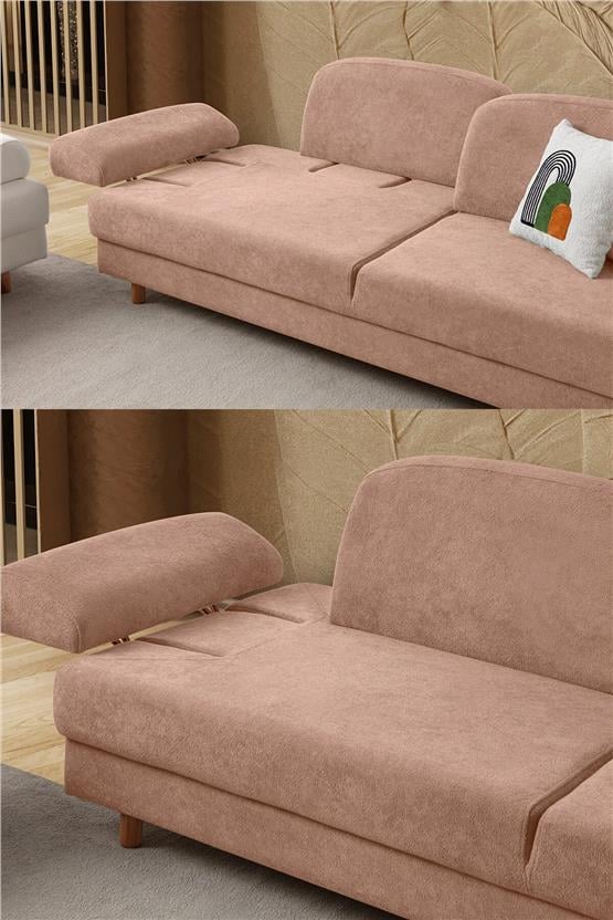 Eymense Aries Yataklı Sandıklı Koltuk Takımı 3+3+1 Pembe