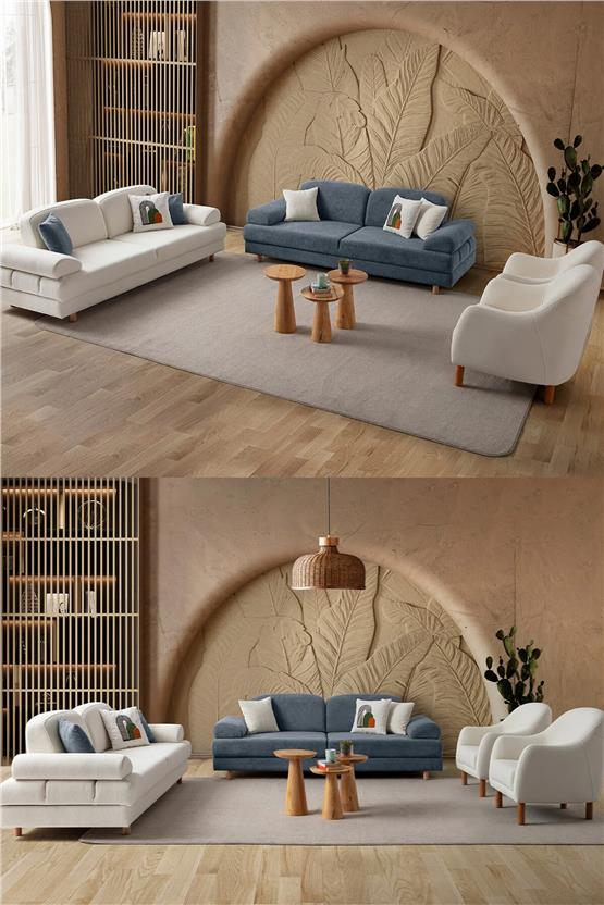 Eymense Aries Yataklı Sandıklı Koltuk Takımı 3+3+1+1 Mavi