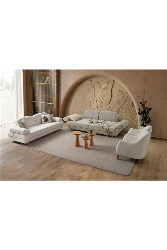 Eymense Aries Yataklı Sandıklı Koltuk Takımı 3+3+1+1 Sütlü Kahve